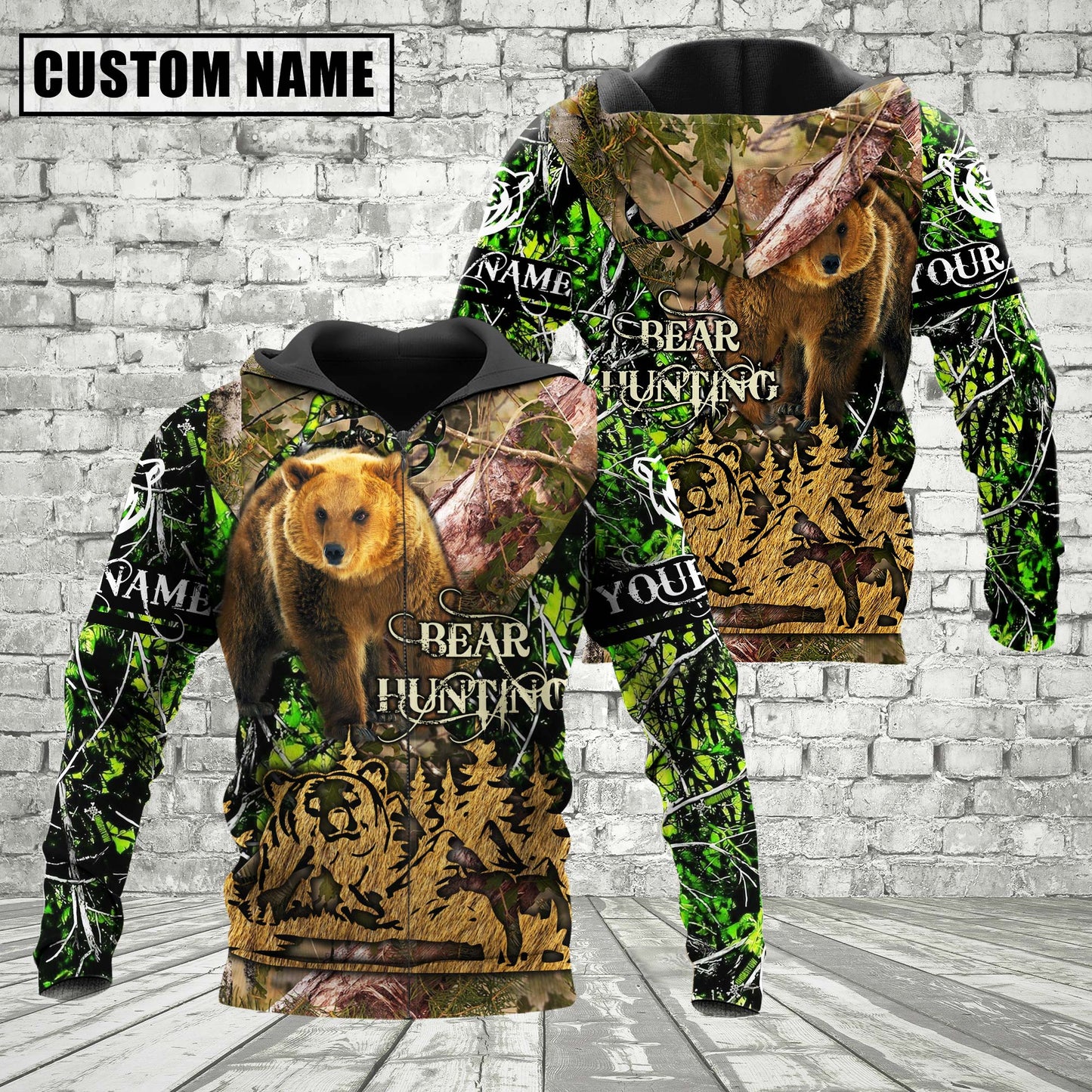 Custom Name Bear Hunting Camo Style Shirt 3D All Over Printed Clothes