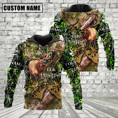 Custom Name Elk Hunting Camo Style Shirt 3D All Over Printed Clothes