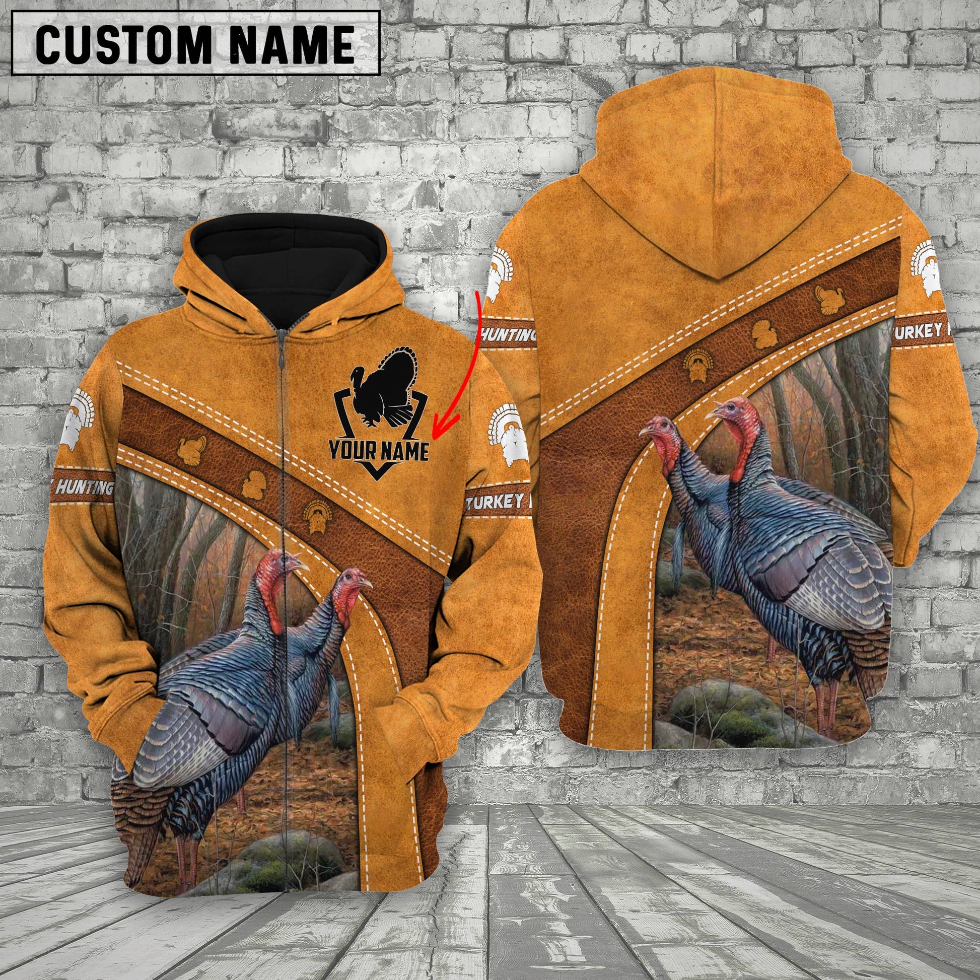 Custom Name Hunting Turkey Orange Style Shirt 3D All Over Printed Clothes