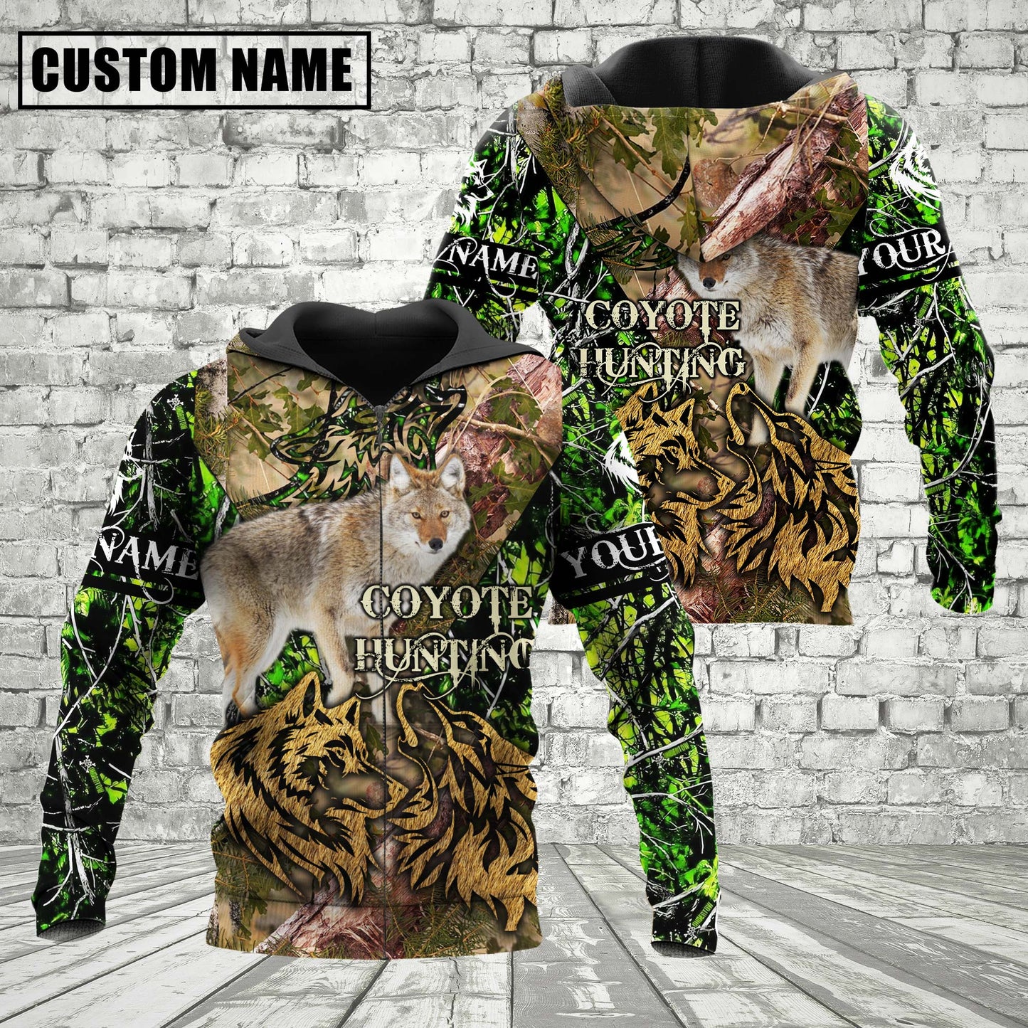 Custom Name Coyote Hunting Camo Style Shirt 3D All Over Printed Clothes