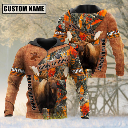 Personalized Name Loralle Born To Hunt Moose Hunting 3D All Over Printed Clothes