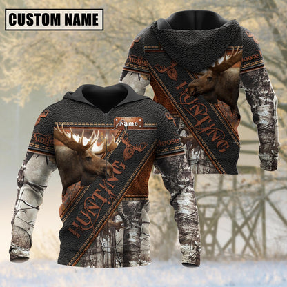 Custom Name Moose Hunting Leather 3D All Over Printed Clothes