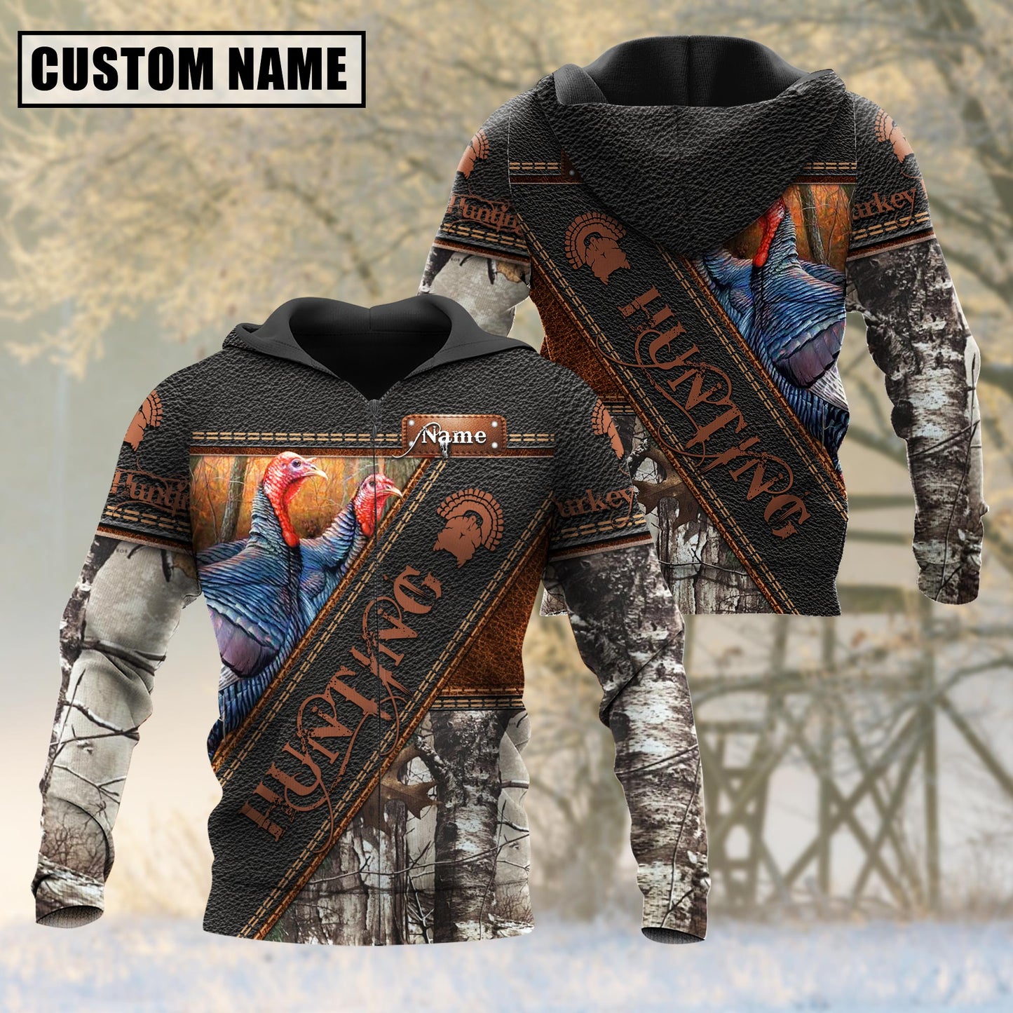 Custom Name Turkey Hunting Leather 3D All Over Printed Clothes