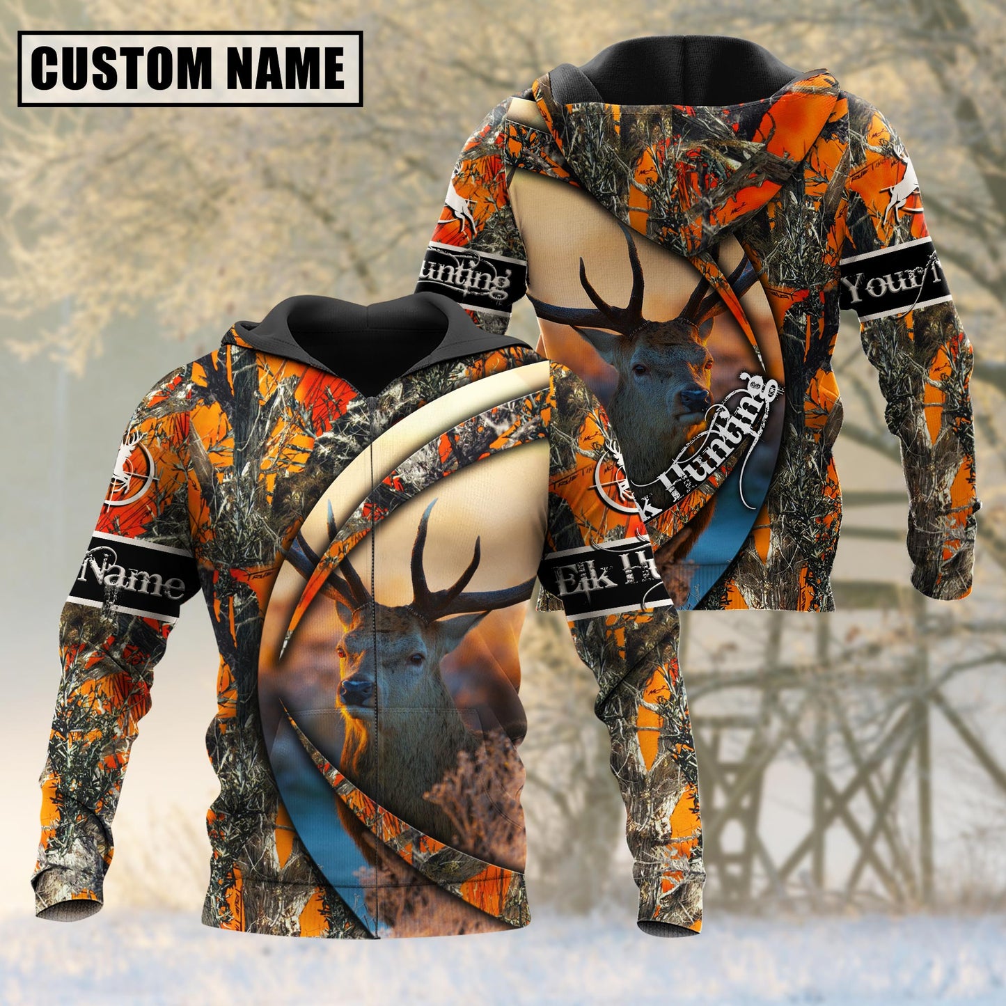 Custom Name Hunting Elk Camo US Flag 3D All Over Printed Clothes