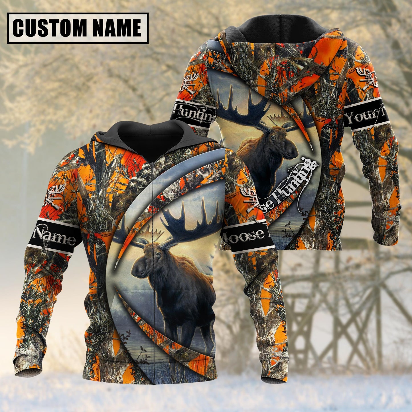 Custom Name Hunting Moose Camo US Flag 3D All Over Printed Clothes