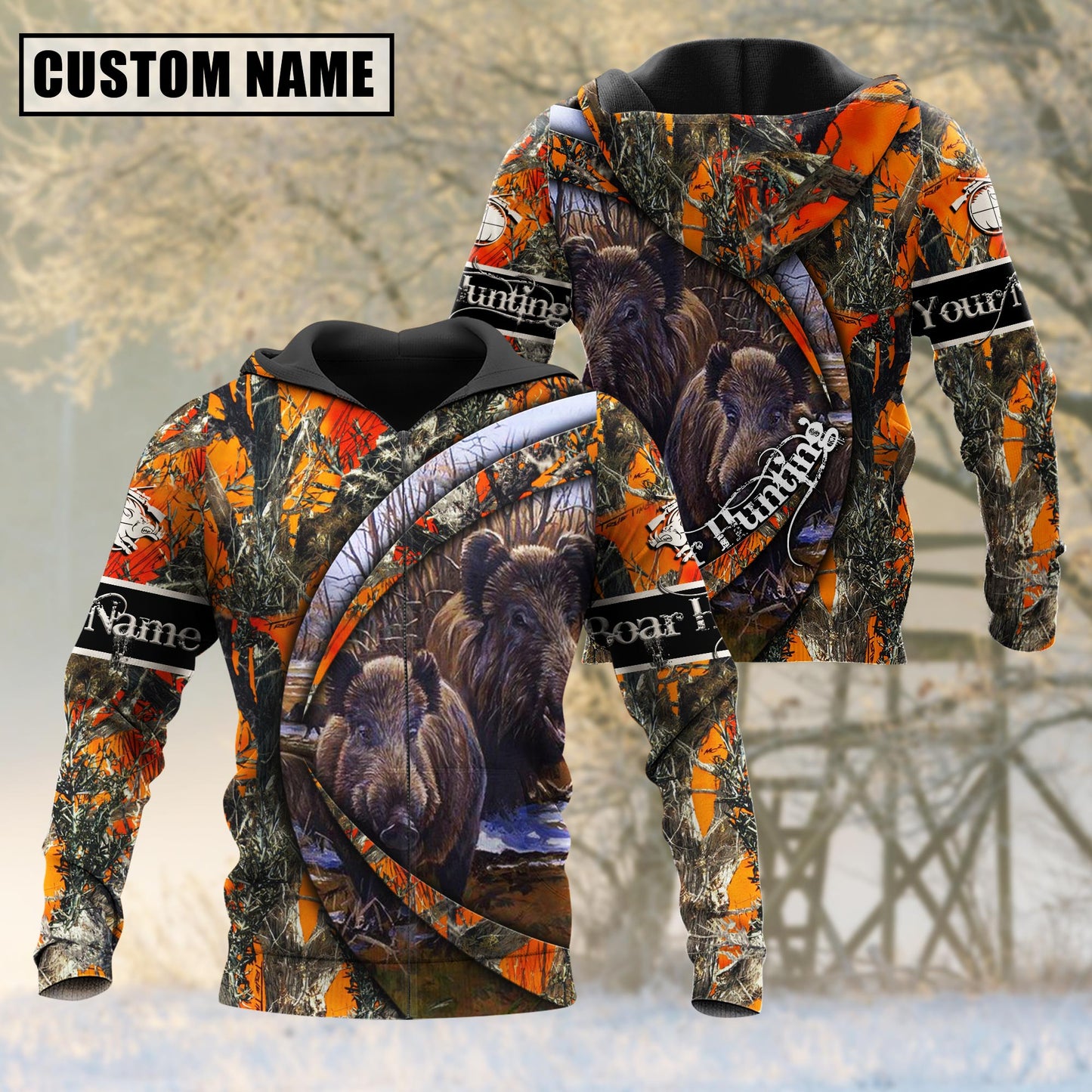 Custom Name Hunting Boar Camo US Flag 3D All Over Printed Clothes