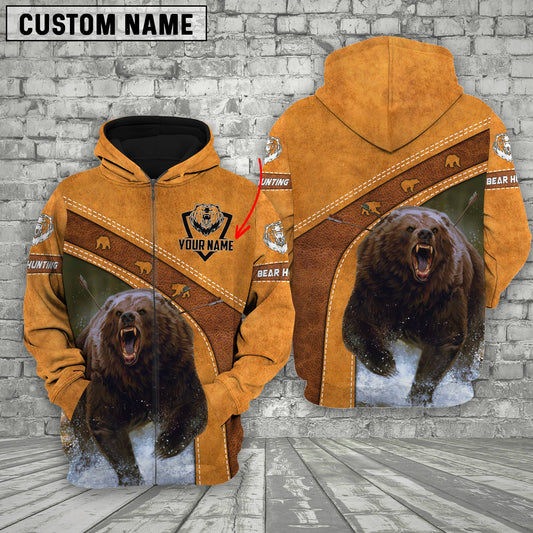 Custom Name Hunting Bear Orange Style Shirt 3D All Over Printed Clothes