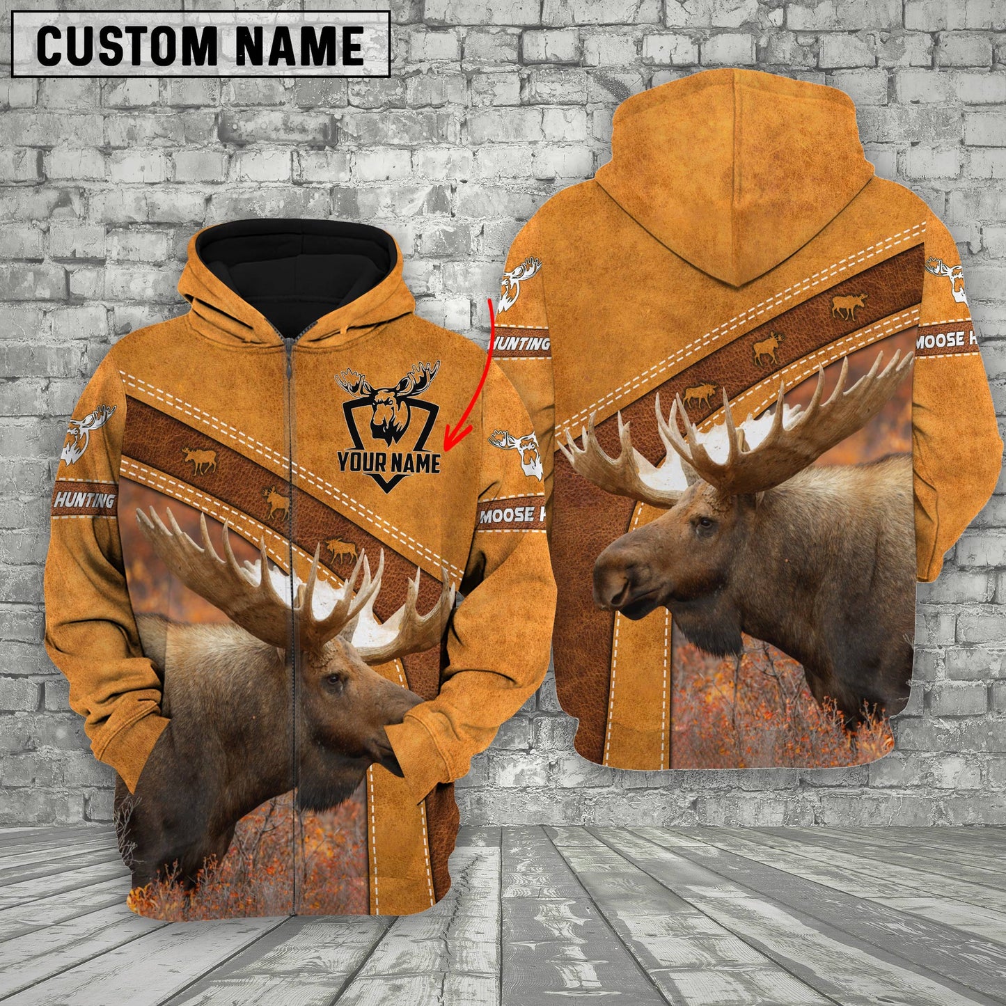 Custom Name Hunting Moose Orange Style Shirt 3D All Over Printed Clothes